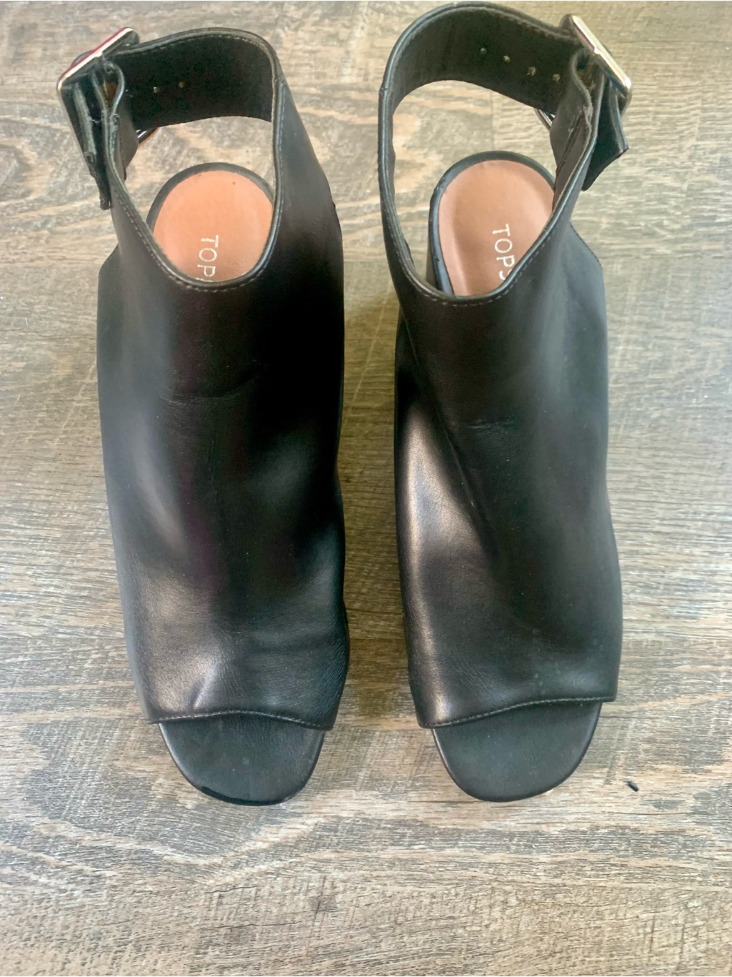 Topshop Black Open-Toe Ankle Heels With Buckle Strap